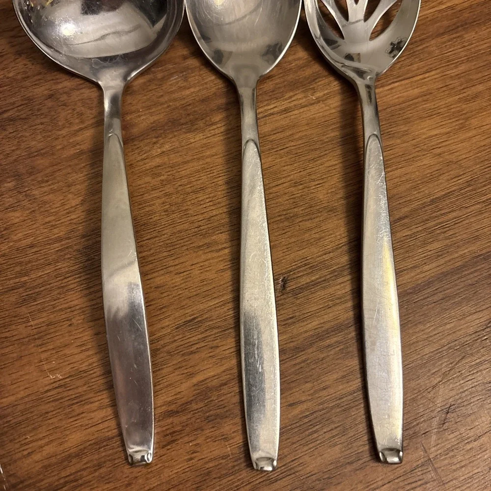 Gorham Stainless AUTUMN MIST Satin Glossy Tip - Serving Spoons -‎ Set Of 3